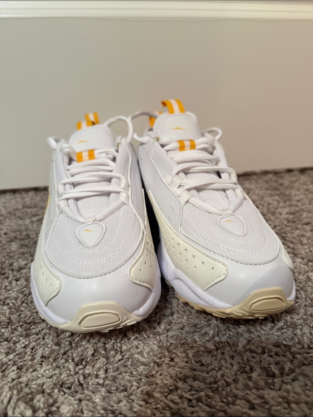 Kids White & Cream Athletic Sneakers with Yellow Accent